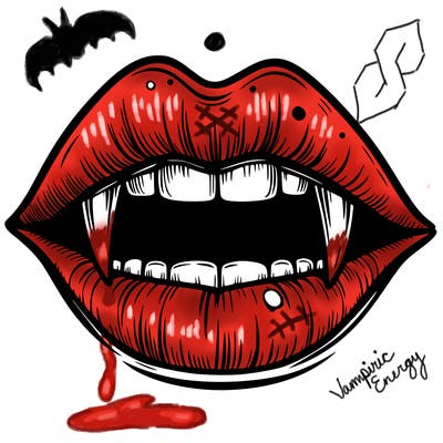 lips with vampire teeth