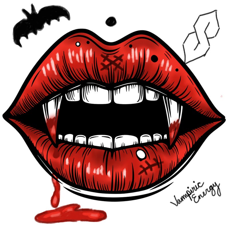 lips with vampire teeth