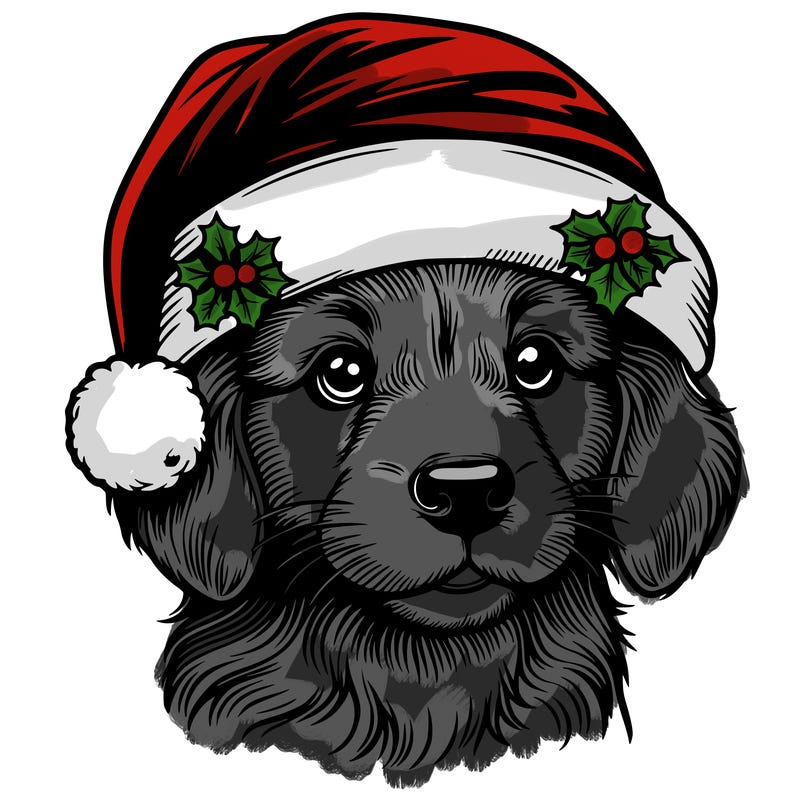realistic dog wearing a santa hat