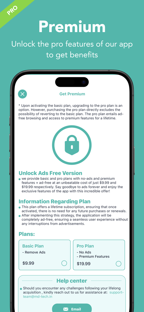 Speed Dial app premium subscription screen displaying Basic and Pro lifetime plans
