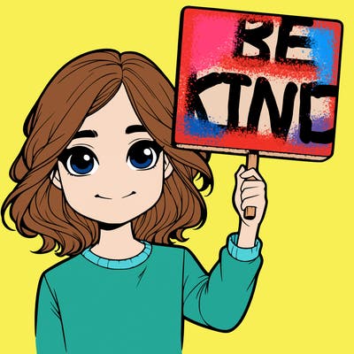 realistic girl holding up a sign
