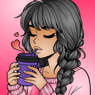 realistic girl drinking coffee