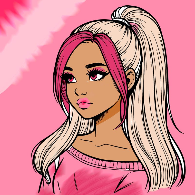 realistic girl with a high ponytail