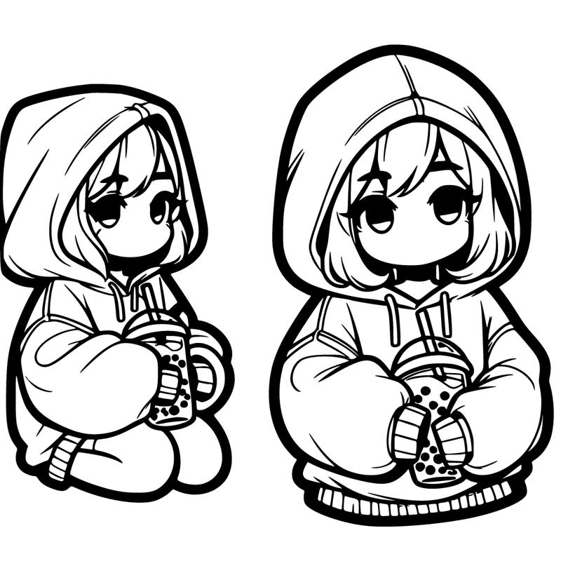 oversized hoodie girl with boba