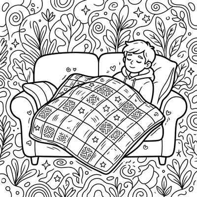 Dive into a world of calm with this charming weighted blanket coloring page, specially designed for kids. Featuring a sleepy child nestled under a cozy blanket, it's perfect for a relaxing coloring session.