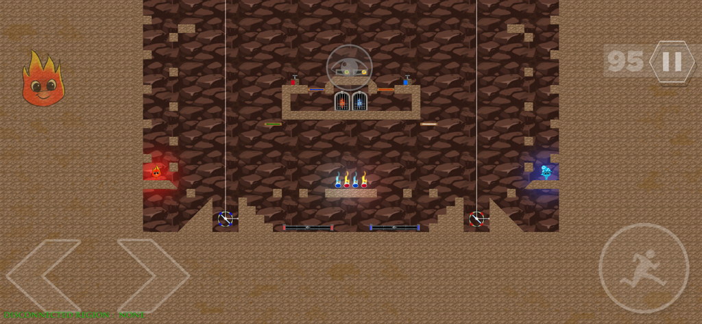 Fireboy and Watergirl in a Light Temple puzzle level with mirrors and light beams