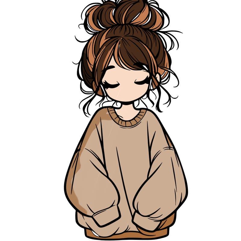 girl with baggy sweatshirt and messy bun