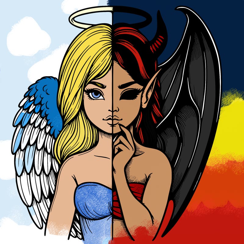 realistic angel half demon