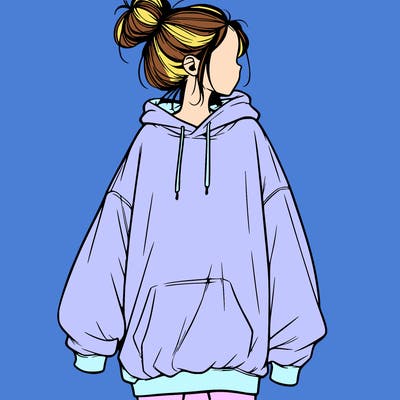 realistic girl with a oversized sweatshirt on and a bun