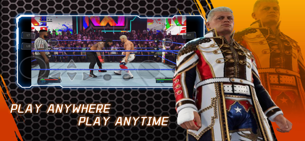 Netboom: Gaming & Community - Ein Wrestling-Spiel wird auf einem Smartphone mit der Netboom Cloud-Gaming-App und On-Screen-Steuerung gespielt