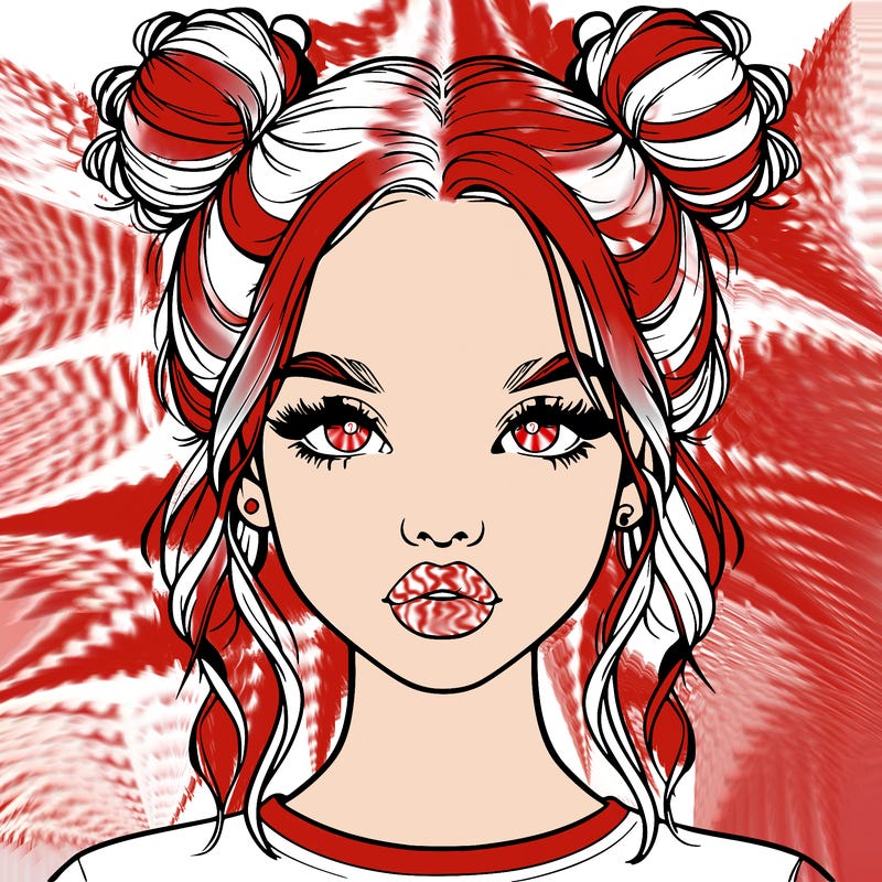 realistic girl with two buns in hair and lips