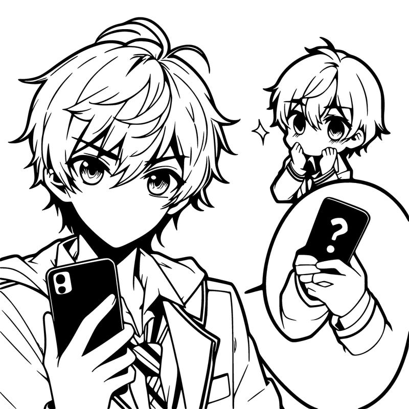 anime boy with a phone in his hand