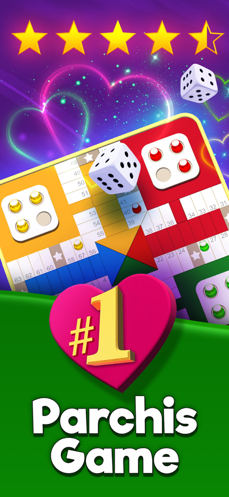 Parchis CLUB - Pro Ludo - Captura de pantalla del juego de mesa Parchis Club que muestra cinco estrellas y una jugabilidad colorida