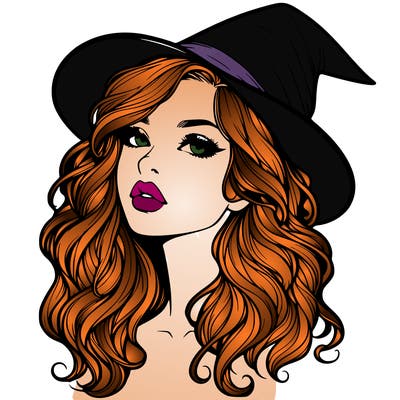 realistic witch girl with wavy hair and lips