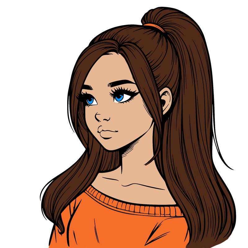 realistic girl with a high ponytail