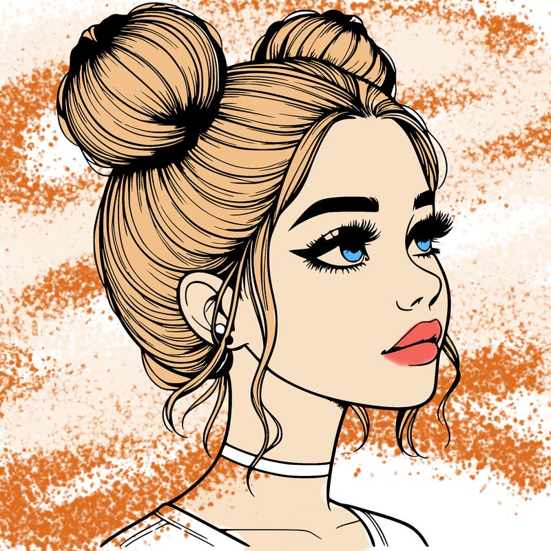 realistic girl with buns on the top of her head