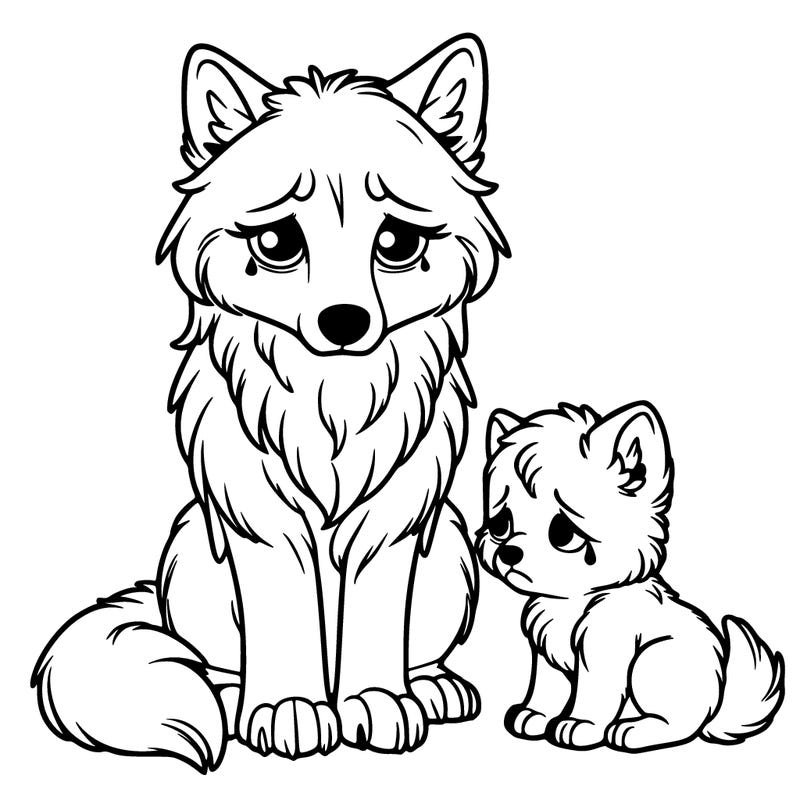 sad wolf pup and it's mother