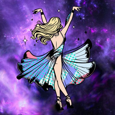 dancer dancing with a shimmery costume on realistic