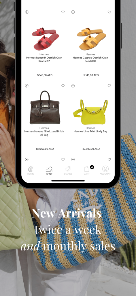 THE CLOSET - The Closet app interface showcasing authentic Hermes handbags and luxury sandals