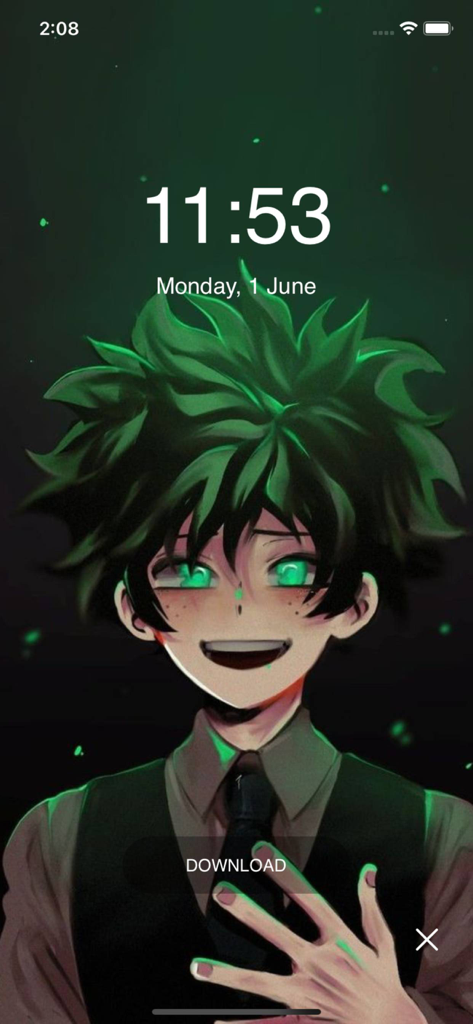 iPhone lock screen preview featuring a stylized green haired anime character
