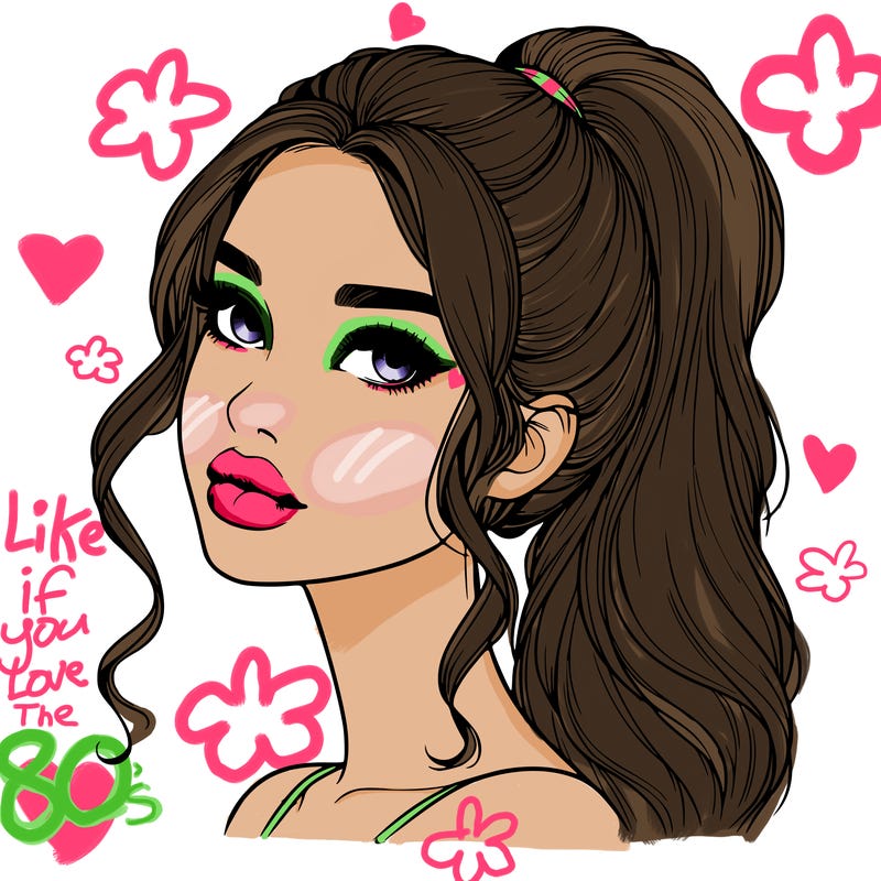 realistic girl with a ponytail on her hair and lips