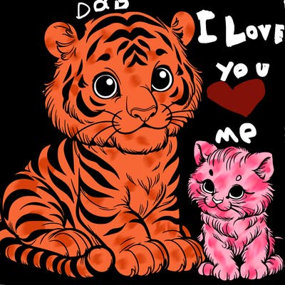 one tiger and one kitten