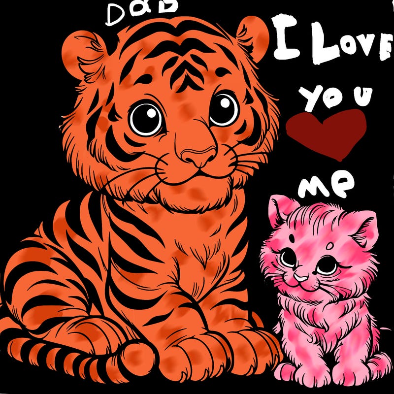 one tiger and one kitten