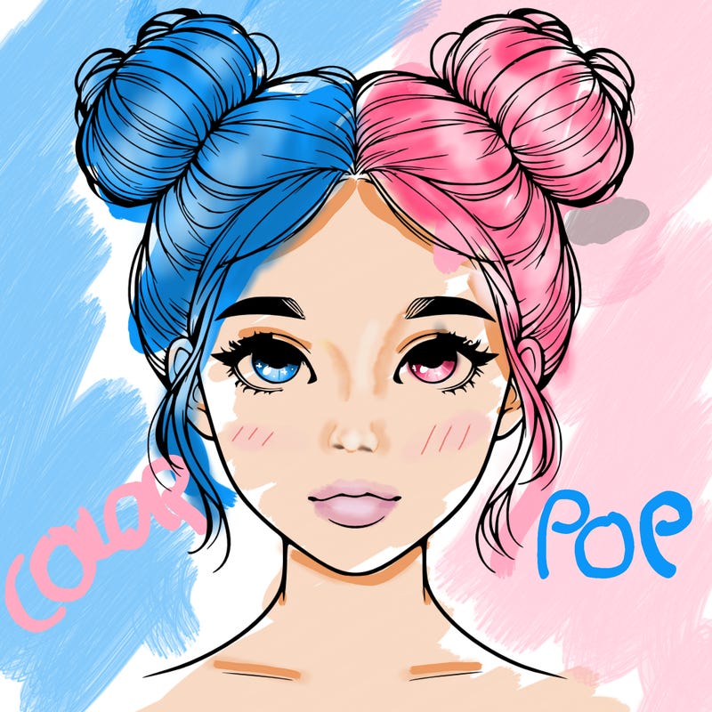 realistic girl with two buns on top of her head