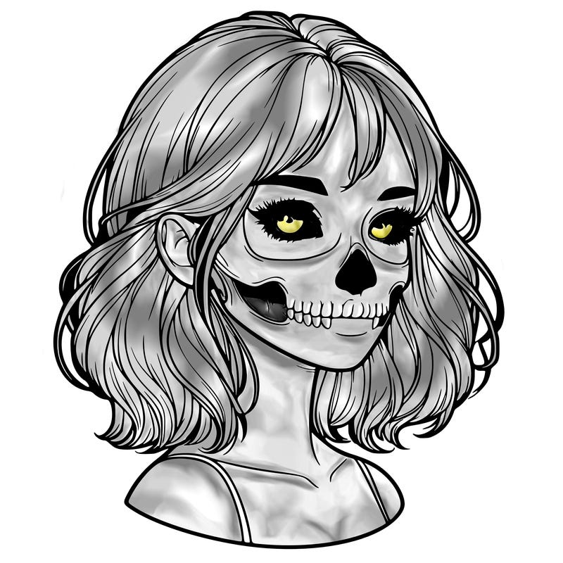 realistic girl with skull