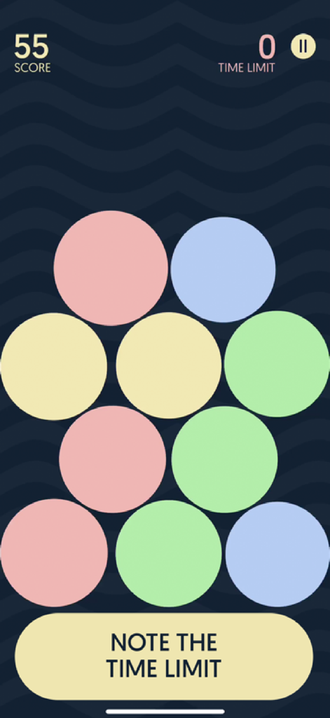 Dream Bubblez gameplay screen showing colorful pastel bubbles and a note about the time limit