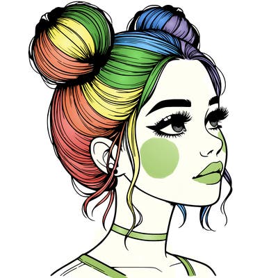 realistic girl with buns on the top of her head