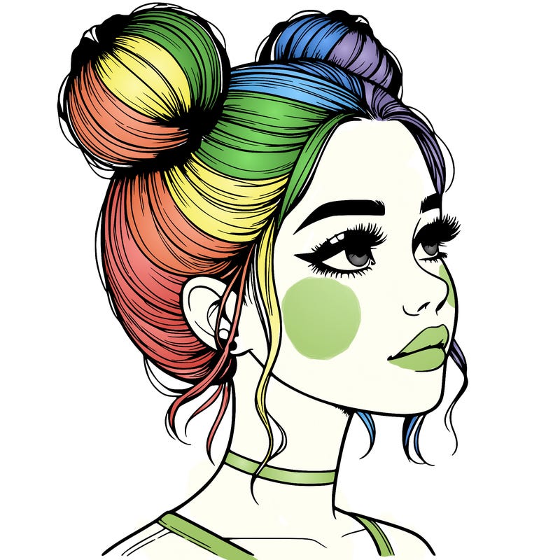 realistic girl with buns on the top of her head