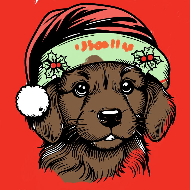 realistic dog wearing a santa hat