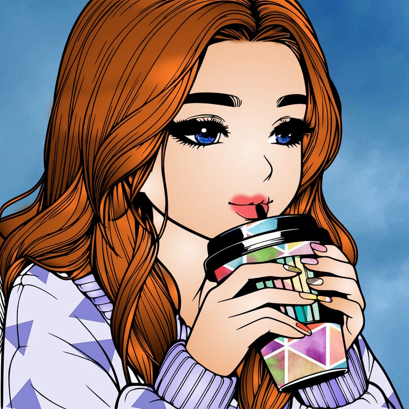 realistic girl drinking coffee