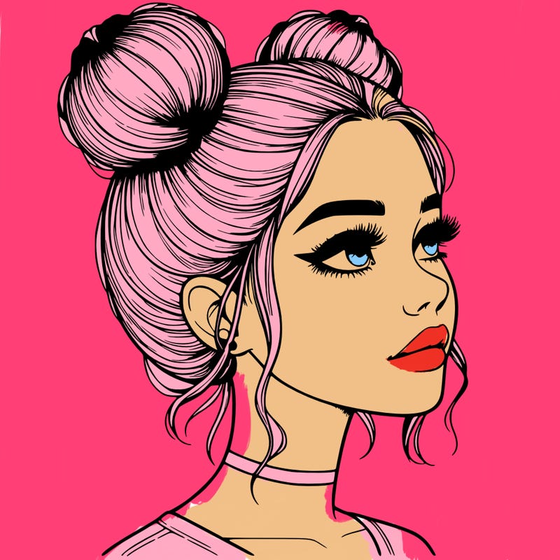 realistic girl with buns on the top of her head