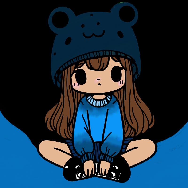 a girl wearing a frog hat and some frog socks