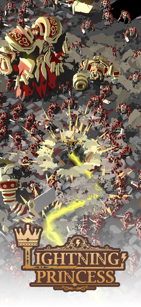 Lightning Princess: Idle RPG - Action packed battle scene from Lightning Princess Idle RPG showing a lightning attack clearing waves of enemies