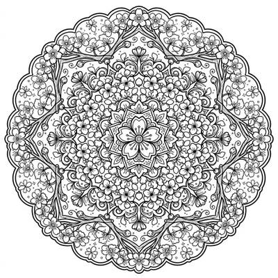 Discover the serene beauty of our Cherry Blossom Mandala coloring page, an intricate design perfect for moments of calm. This detailed floral pattern invites you to bring the ephemeral charm of spring to life with your favorite colors.