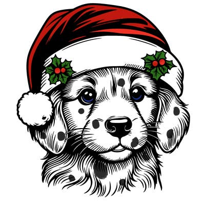 realistic dog wearing a santa hat