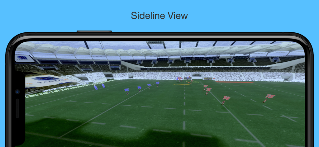 Una vista de 3D desde la banda de las posiciones de los jugadores de rugby y movimientos tácticos en una pantalla móvil