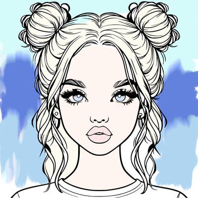 realistic girl with two buns in hair and lips