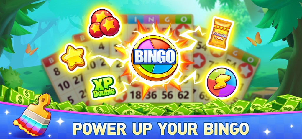 Bingo Vacation - Bingo Games - Bingo Vacation game screen showcasing various power ups and reward cards