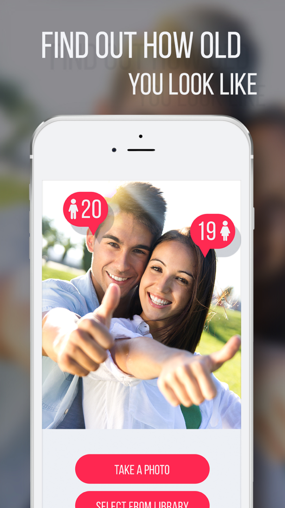 App interface showing age scan results on a photo of a man and a woman