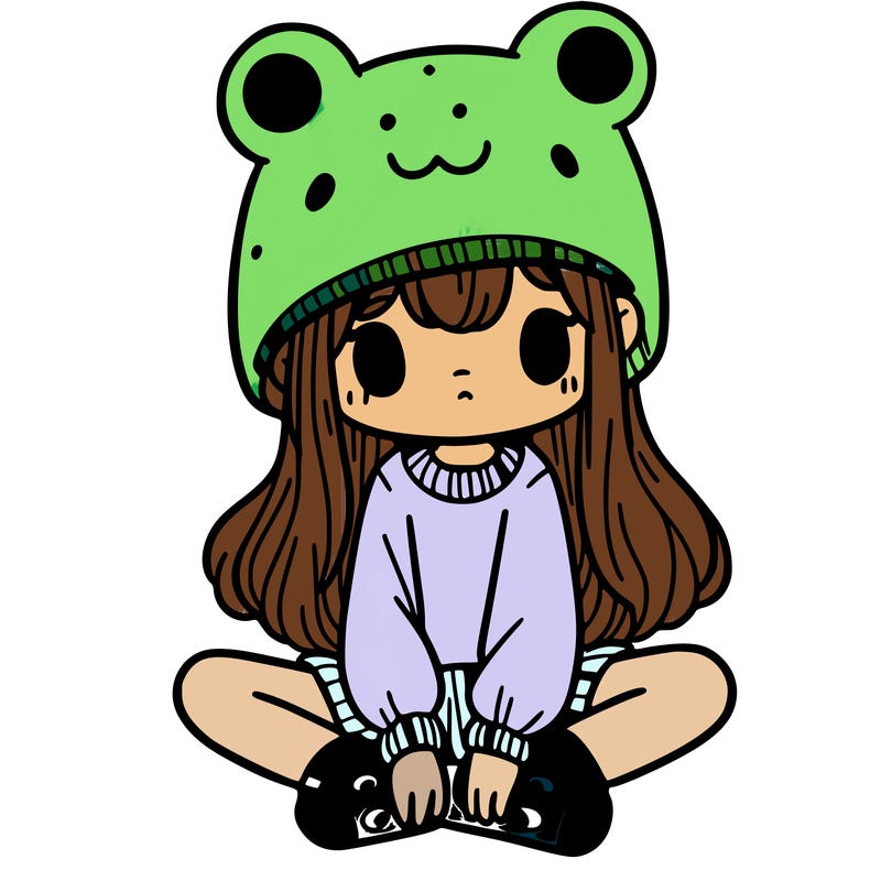 a girl wearing a frog hat and some frog socks