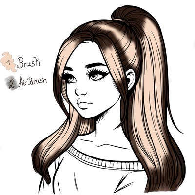 realistic girl with a high ponytail