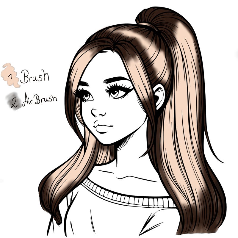 realistic girl with a high ponytail