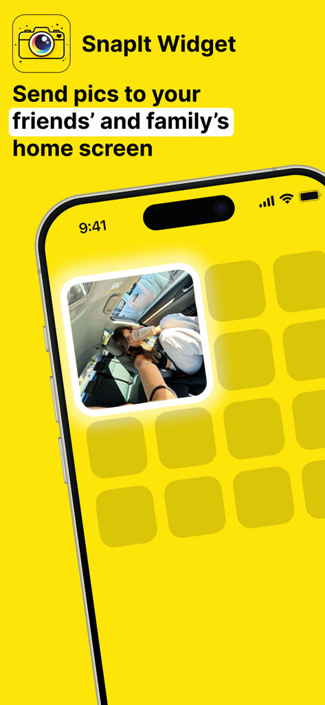 Uma tela inicial de iPhone mostrando um widget de fotos ao vivo do aplicativo Snap It.