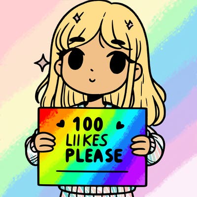 a girl holding up a sign saying 100 likes please
