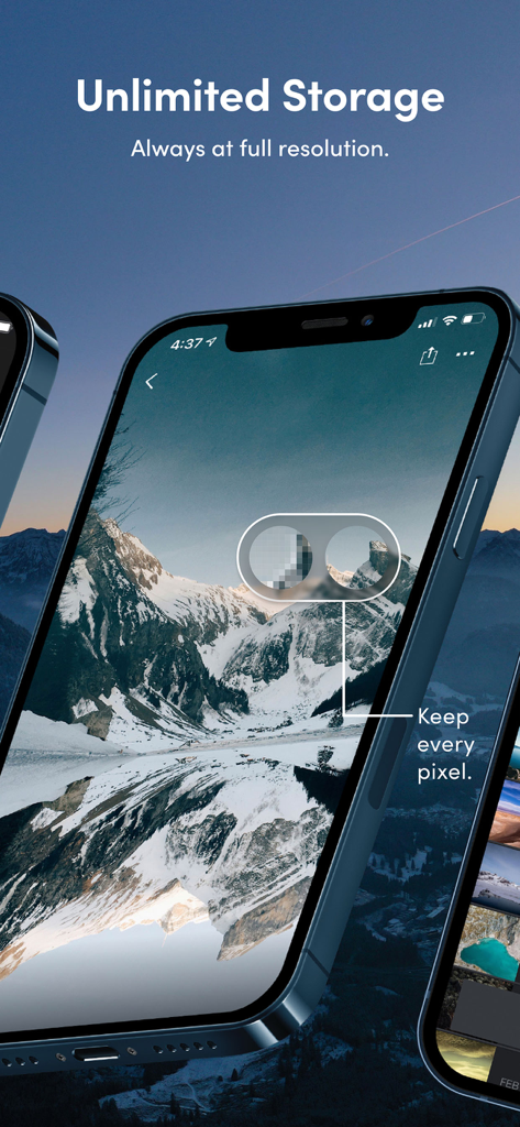 SmugMug - Store & Share Photos - Pantalla de la aplicación SmugMug mostrando almacenamiento ilimitado para fotografías en alta resolución