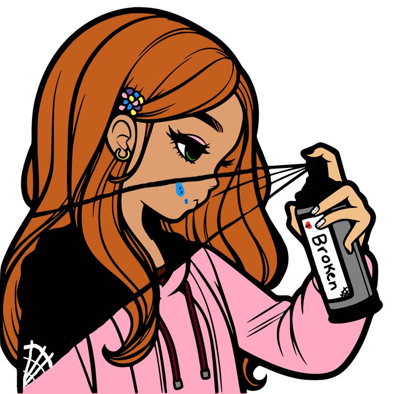 a realistic girl spray painting